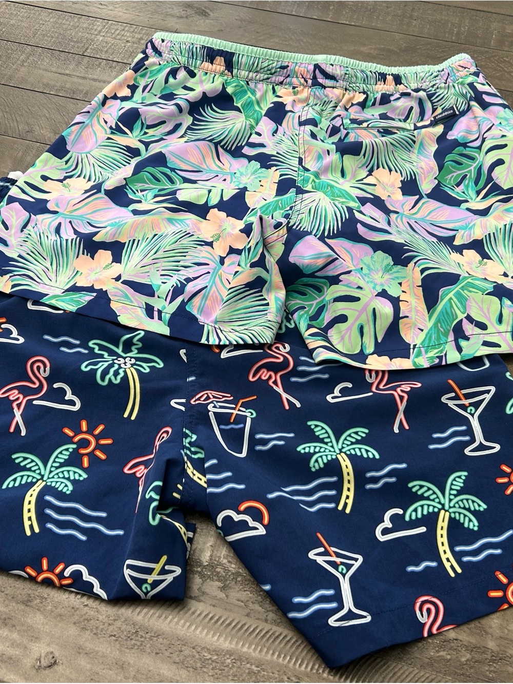 chubbies Navy Neon Tropical Print Swim Trunks - Picture 2 of 4